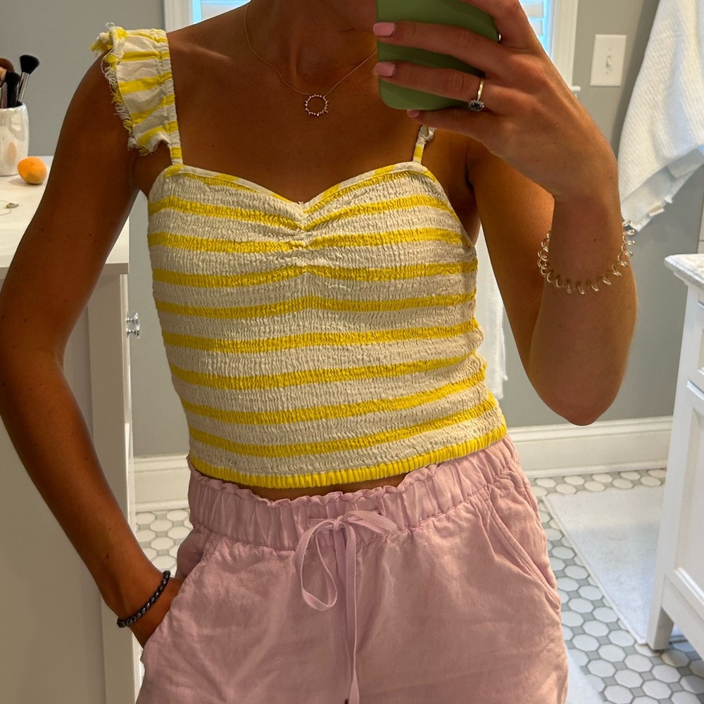Free People Yellow Ruffled Fitted Tank Top